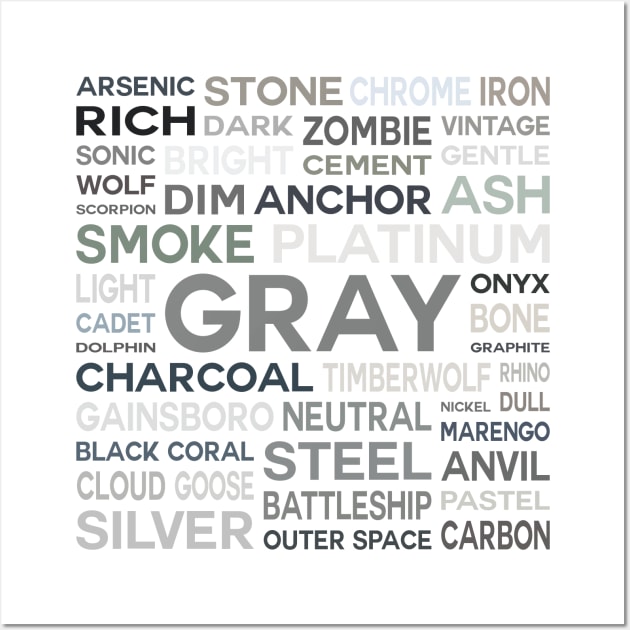 Word Cloud - Shades of Gray (White Background) Wall Art by inotyler